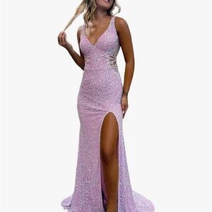 Elegant Pink Sequin Evening Gown